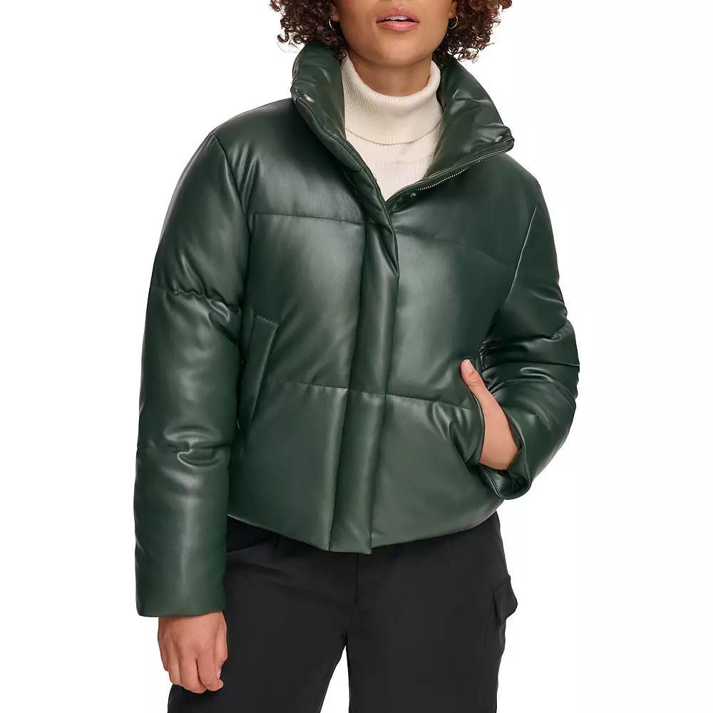 Womens Levis Faux-Leather Short Puffer Jacket Green Product Image