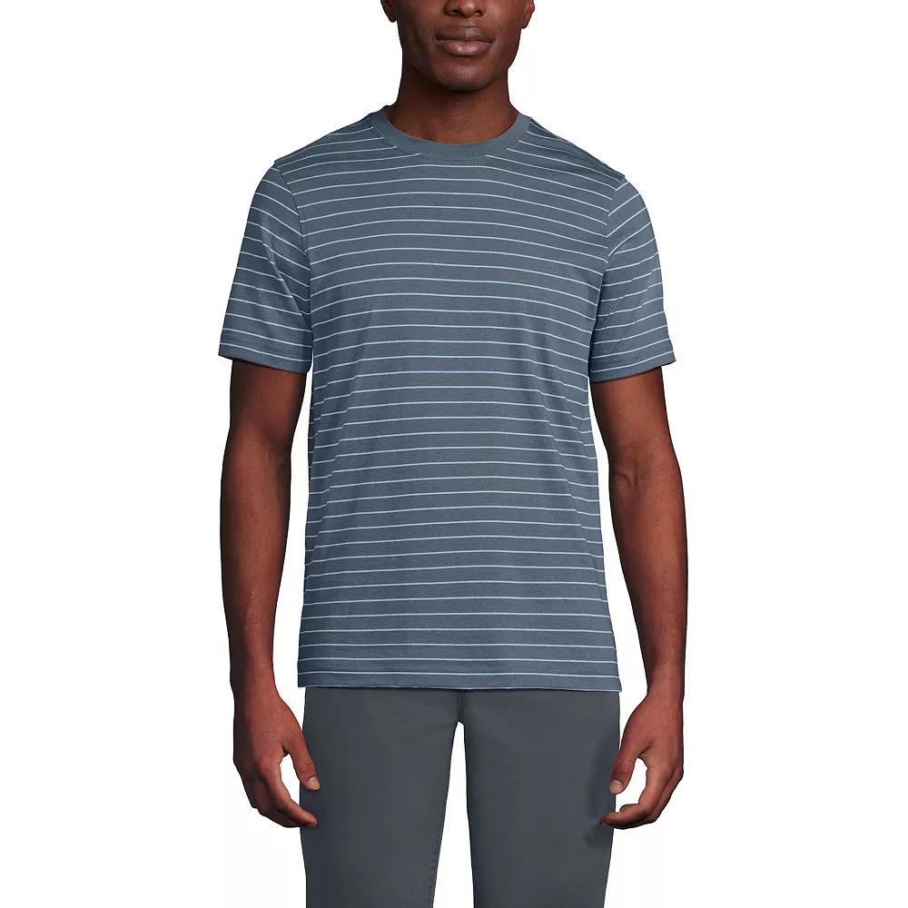 Men's Lands' End Supima Crewneck Tee, Size: Large, Grey Blue Stripe Product Image