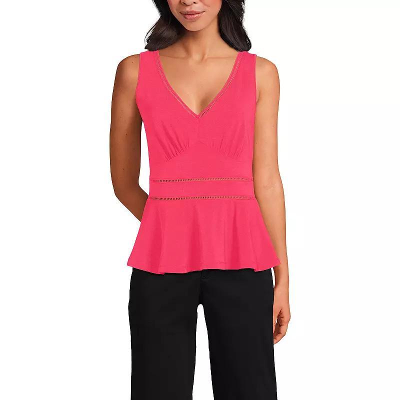 Women's Lands' End Lightweight Jersey Peplum V-Neck Tank Top, Size: Large, Pink Rouge Product Image