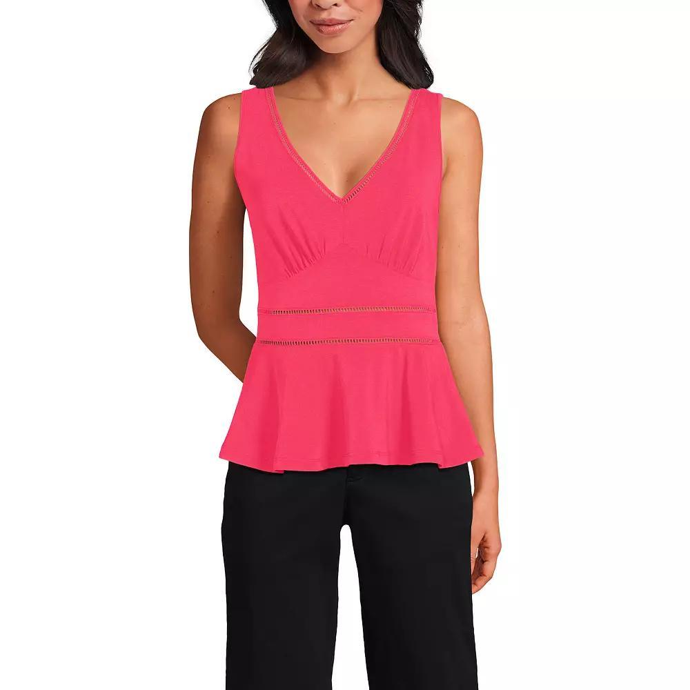 Women's Lands' End Lightweight Jersey Peplum V-Neck Tank Top, Size: Large, Pink Rouge Product Image