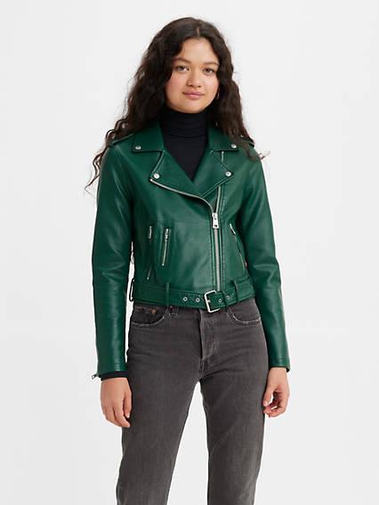 Belted Faux Leather Moto Jacket Product Image