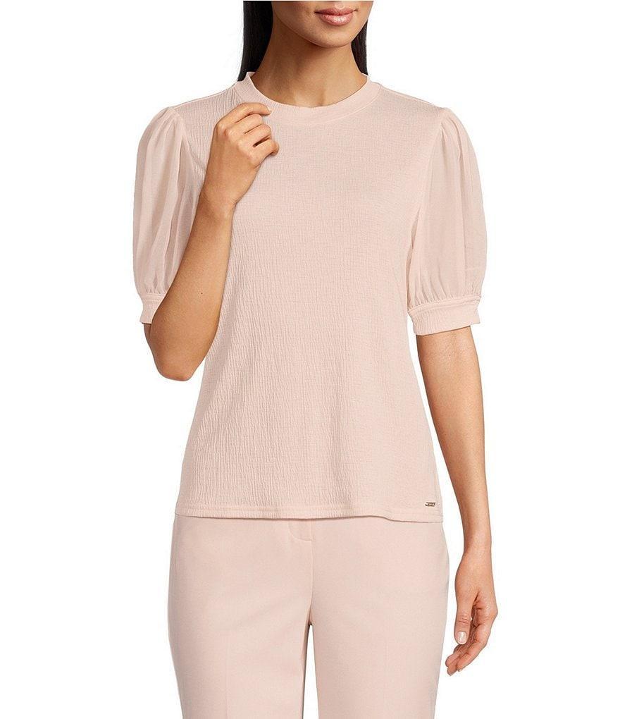 Calvin Klein Mixed Media Short Puff Sleeve Top Product Image