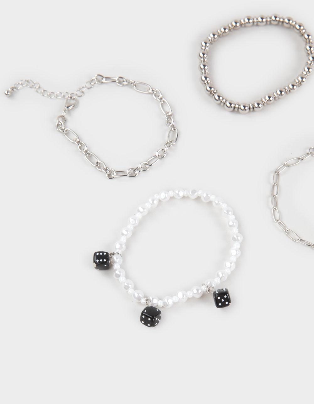 FULL TILT 4 Pack Cross Dice Pearl Bracelets - SILVER Product Image