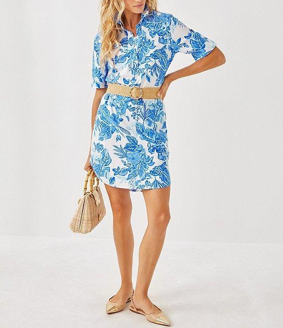 Lilly Pulitzer x Saint James Leonie Azure Soleil Print Short Sleeve Cotton Shirt Dress Product Image