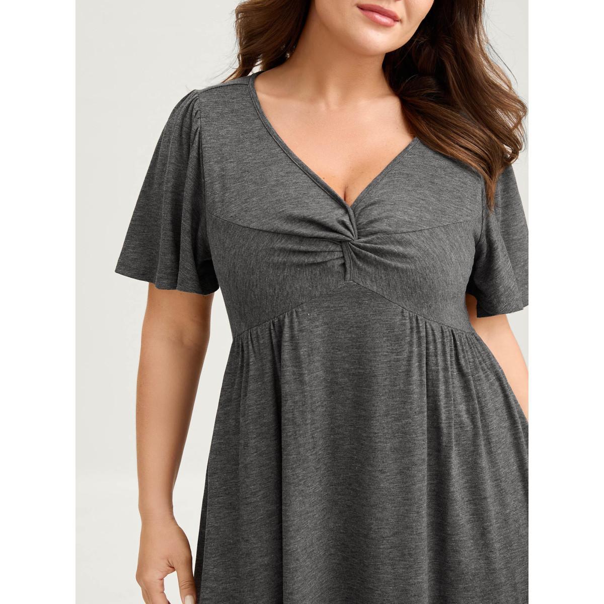 Plus Size Supersoft Knotted Bodice Flared Sleeve Midi Dress DimGray Women Twist V-neck Short sleeve Curvy BloomChic 12/L Product Image