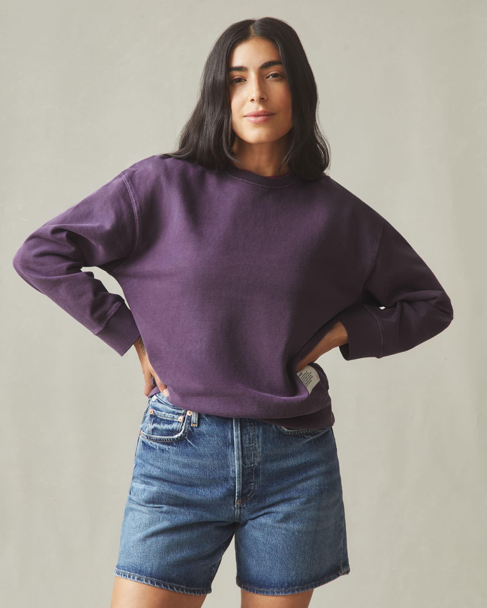 Women's Vintage Wash Relaxed French Terry Crew - Deep Purple Product Image