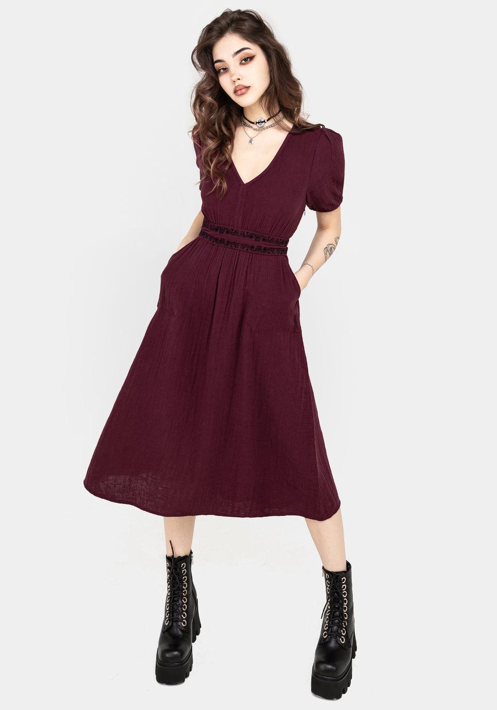 Poultice Embroidered Cotton Midi Dress Product Image