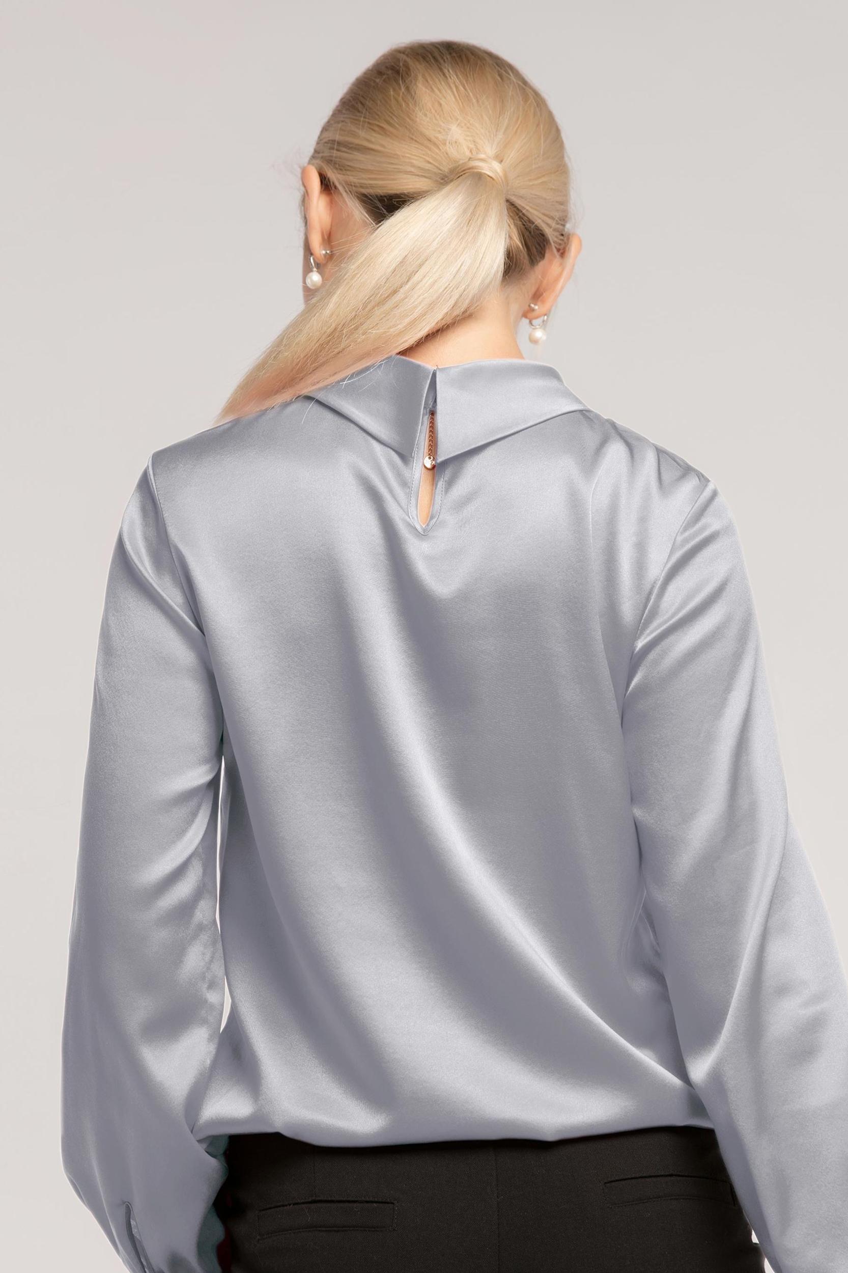 Stand Collar Long Sleeves  Silk Blouse Product Image