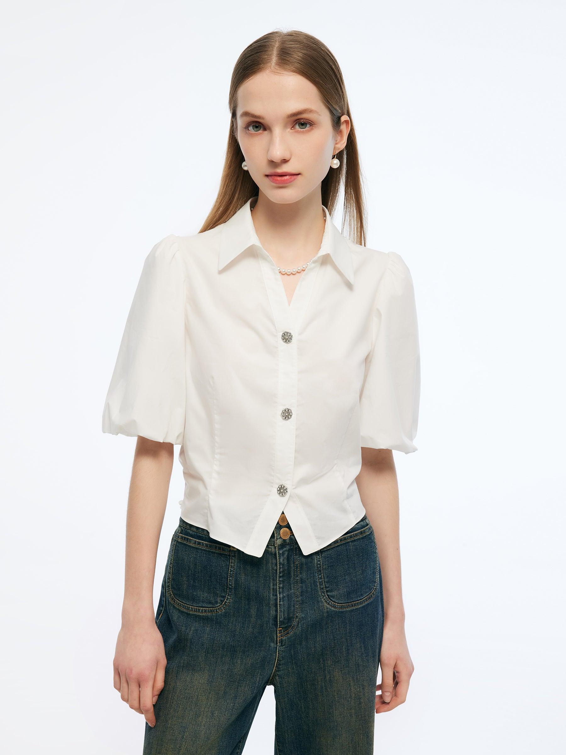 100% Cotton Puff Sleeve Women Shirt Product Image