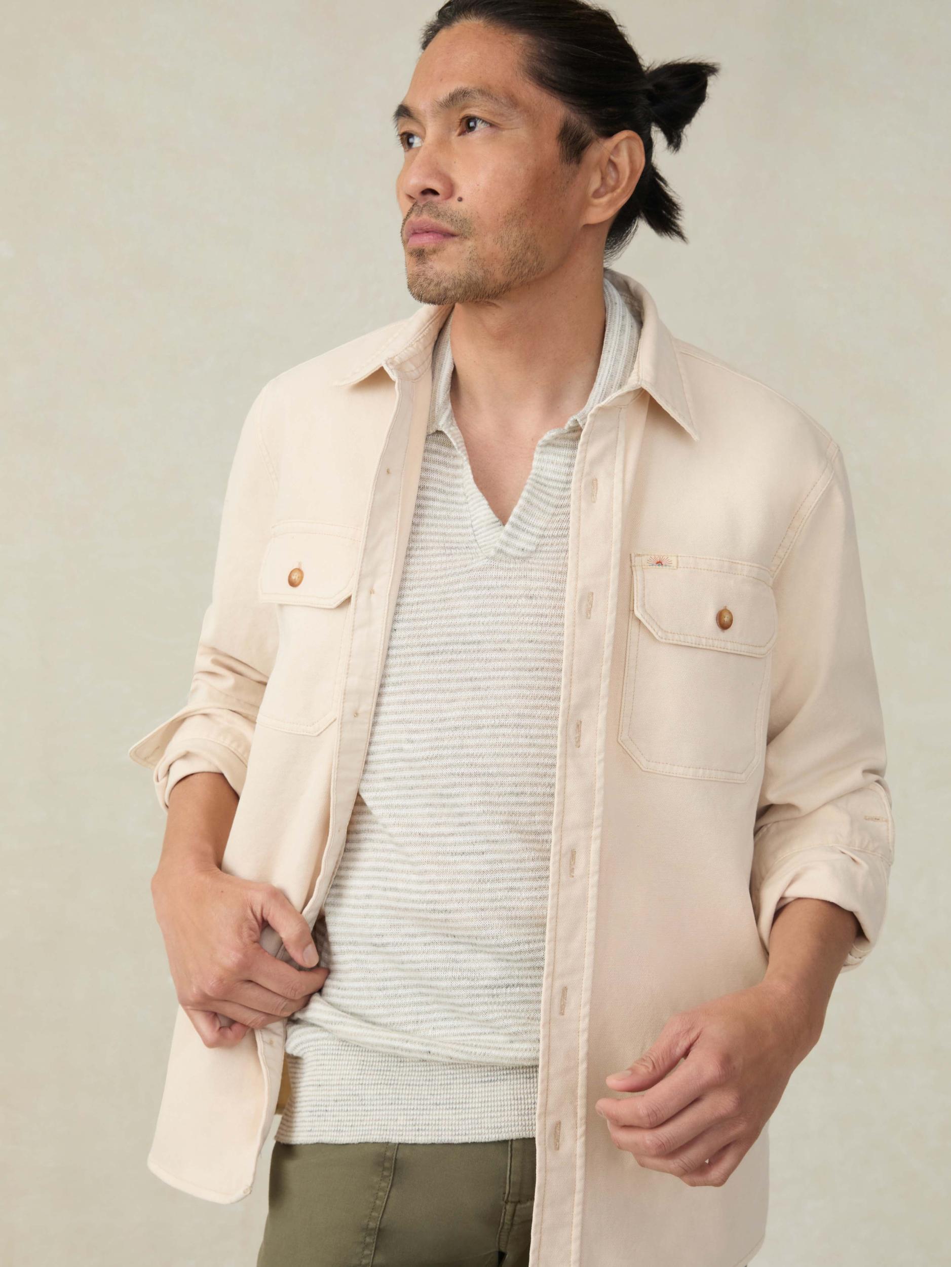 Short-Sleeve Linen Sweater Polo - Ivory Steel Feeder Product Image