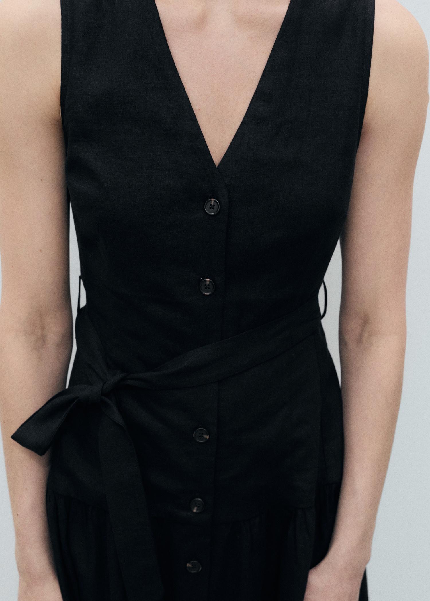 Linen midi-dress with belt - Women | MANGO USA Product Image