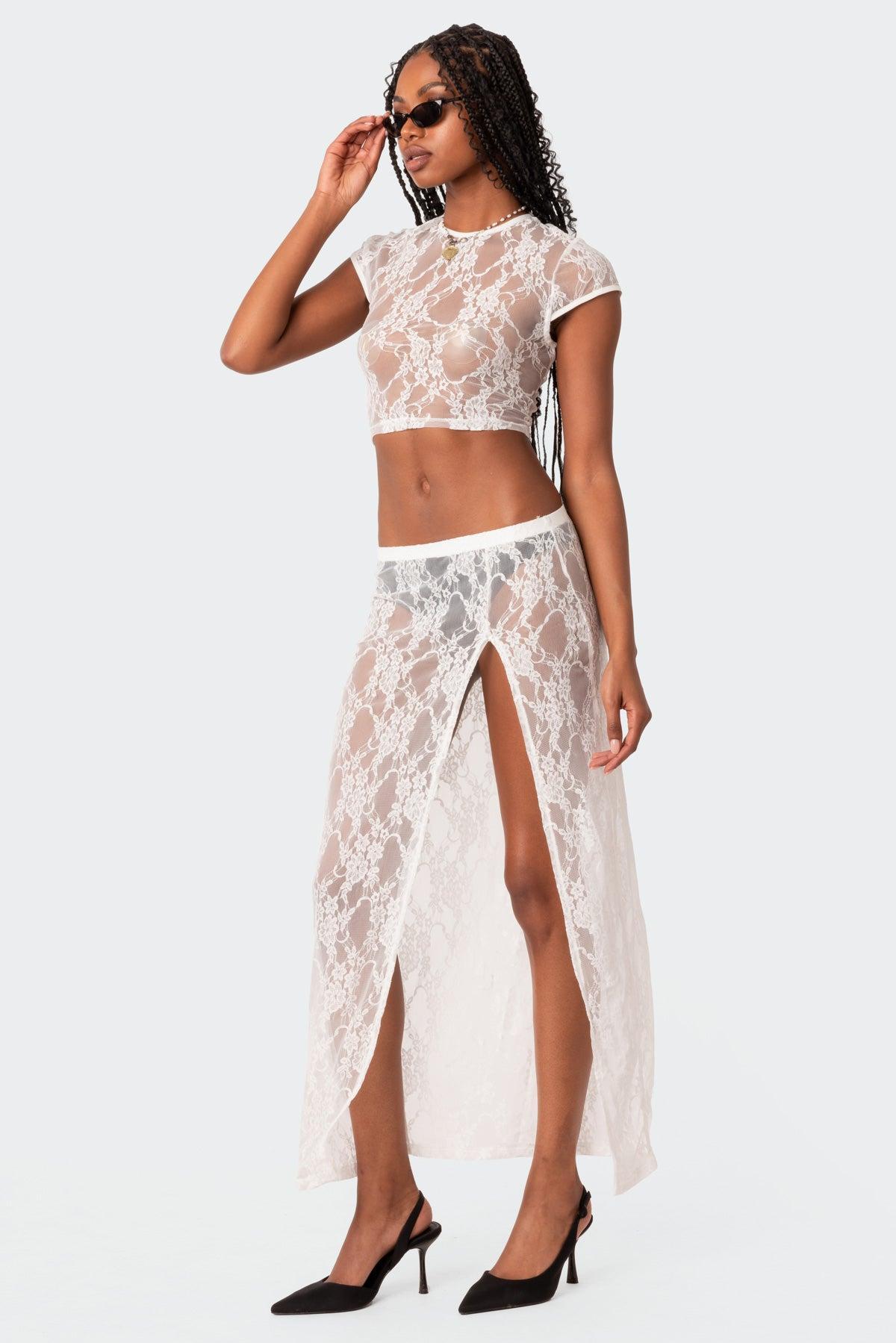 Aura Open Back Sheer Lace Crop Top Product Image