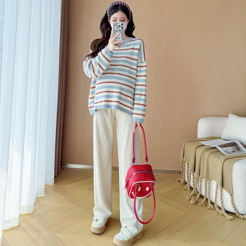 Maternity Crewneck Striped Sweater Product Image