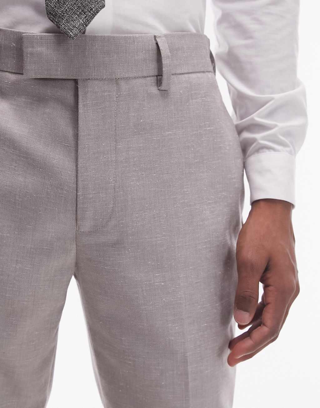 Topman slim linen blend suit pants in stone Product Image