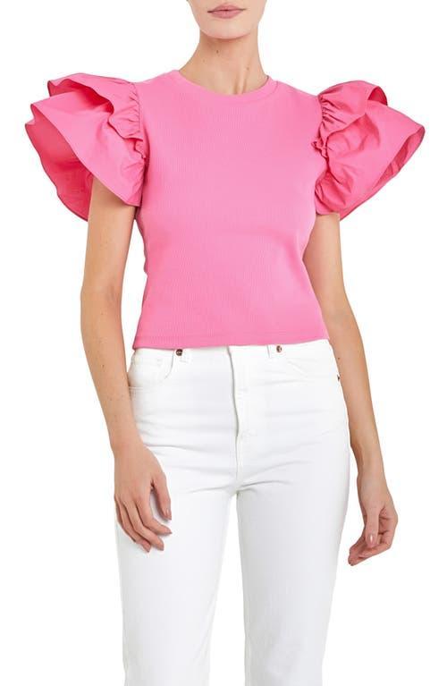 English Factory Womens Mixed Media Ruffled Top Product Image