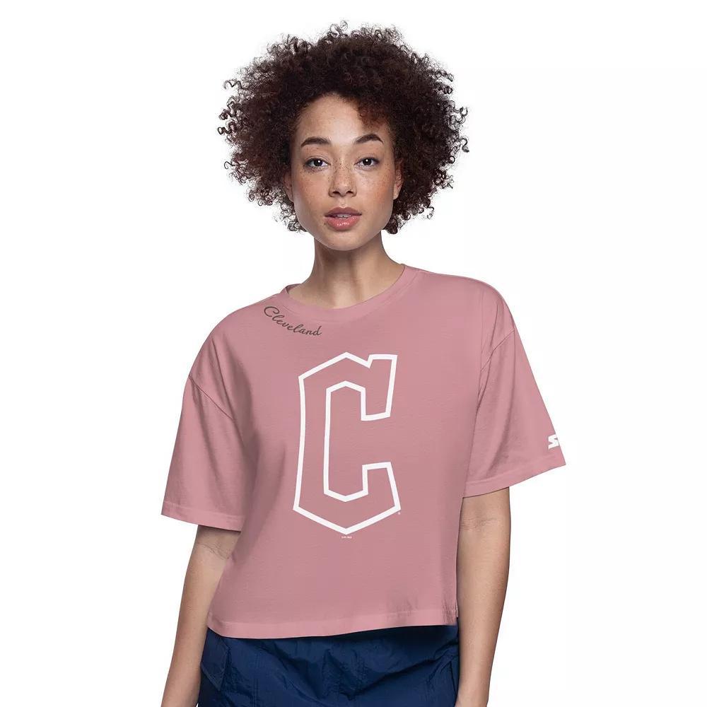 Women's Starter Pink Cleveland Guardians Play the Ball Boxy Cropped T-Shirt, Size: XL, Grd Pink Product Image