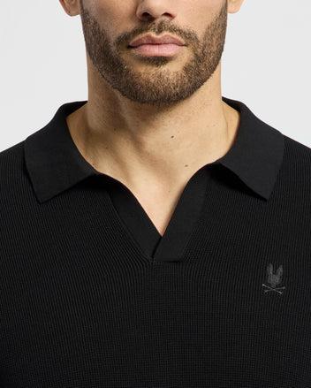 Men's Leeton Johnny Collar Knit Polo 001 BLACK / M Product Image