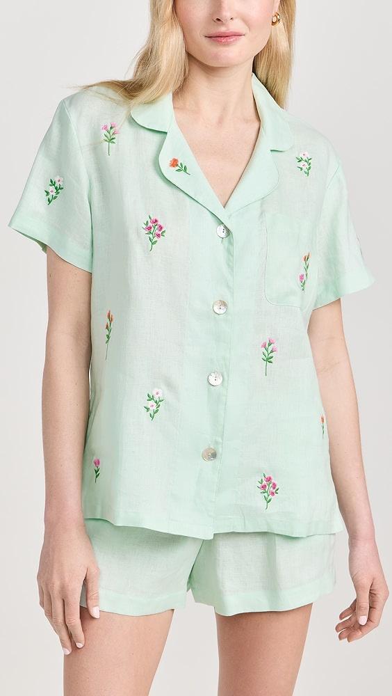 BedHead PJs Mint Short Sleeve Classic Shorty Woven Linen PJ Set | Shopbop Product Image