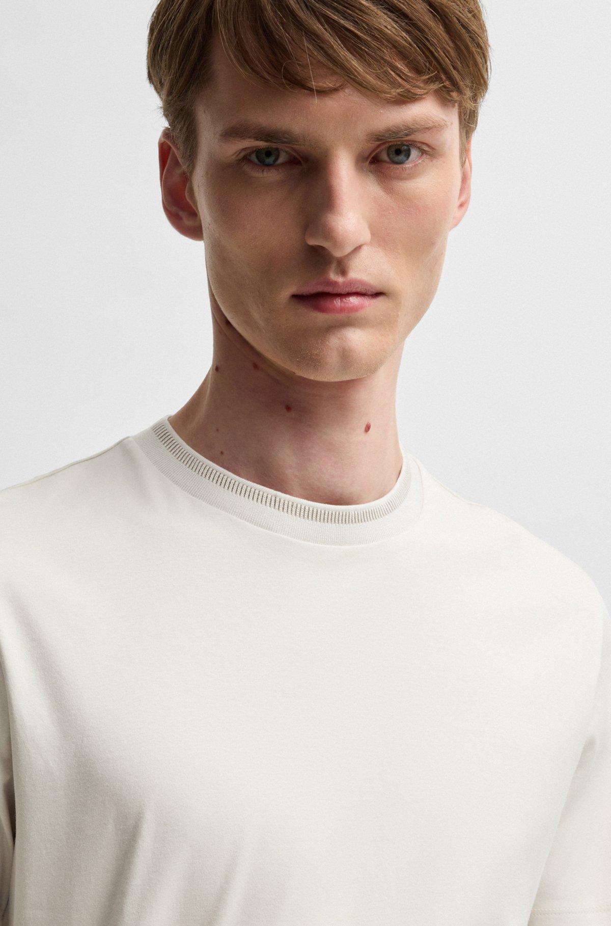 Mercerized-cotton slim-fit T-shirt with collar stripe Product Image