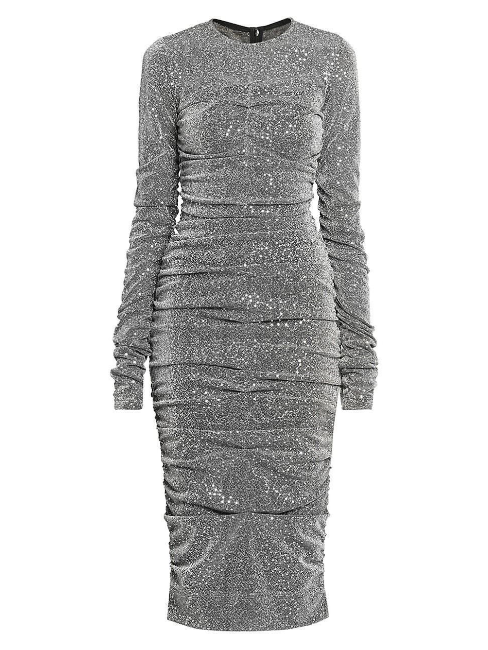 Womens Sequined Ruched Midi-Dress Product Image