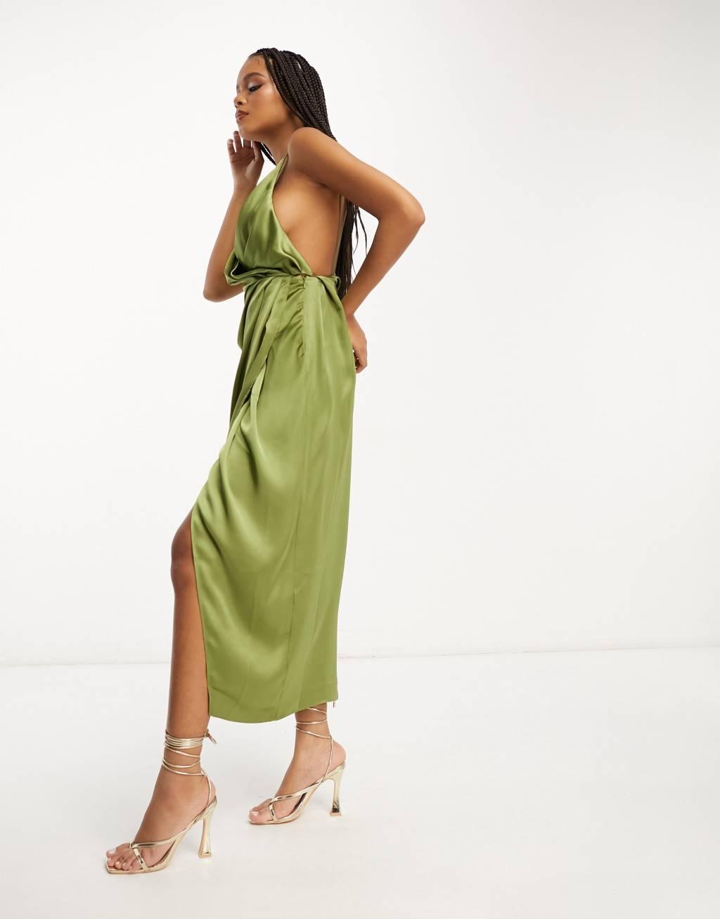 ASOS EDITION satin strappy back drape cami midi dress Product Image