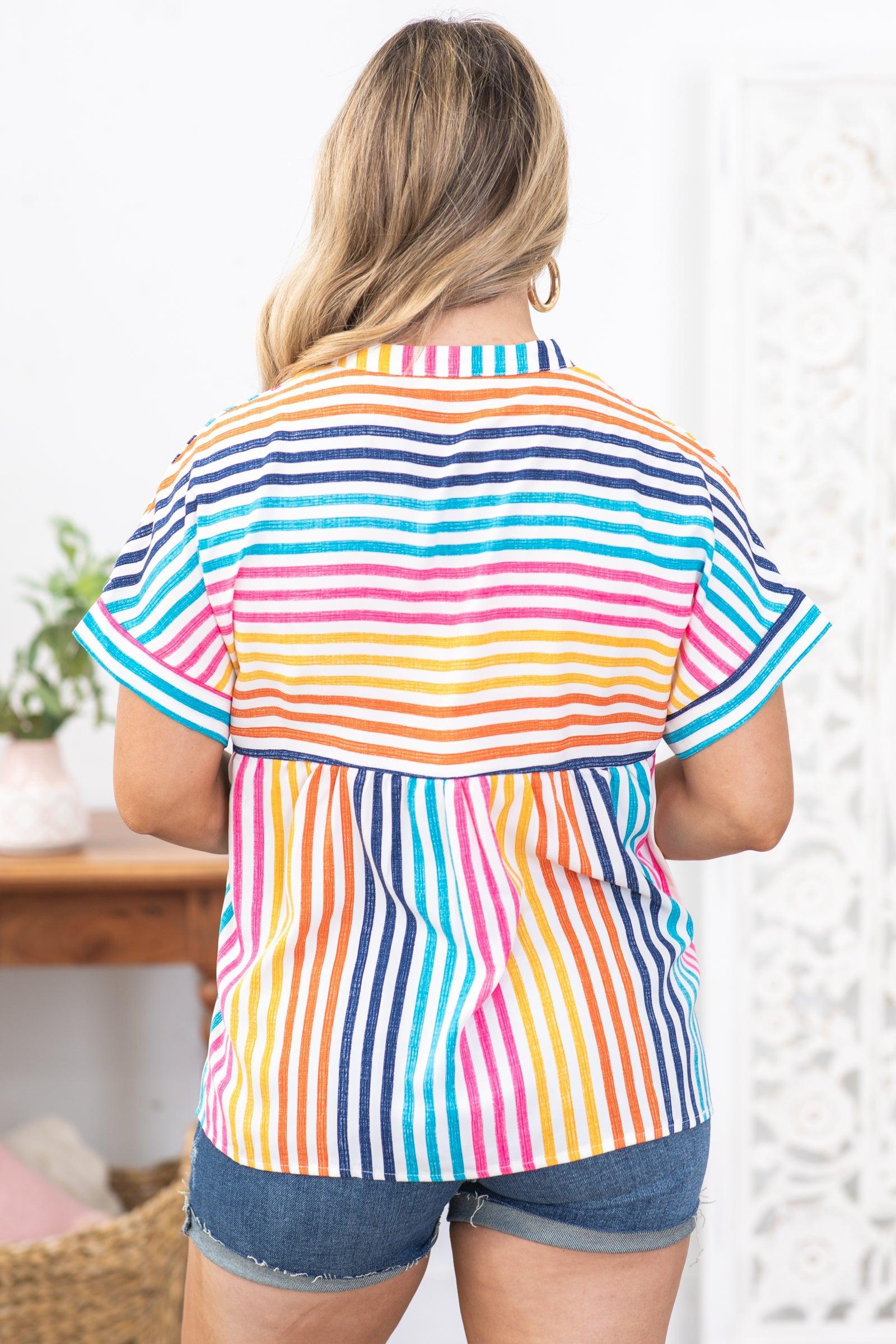 Multicolor Stripe V-Neck Woven Top Product Image