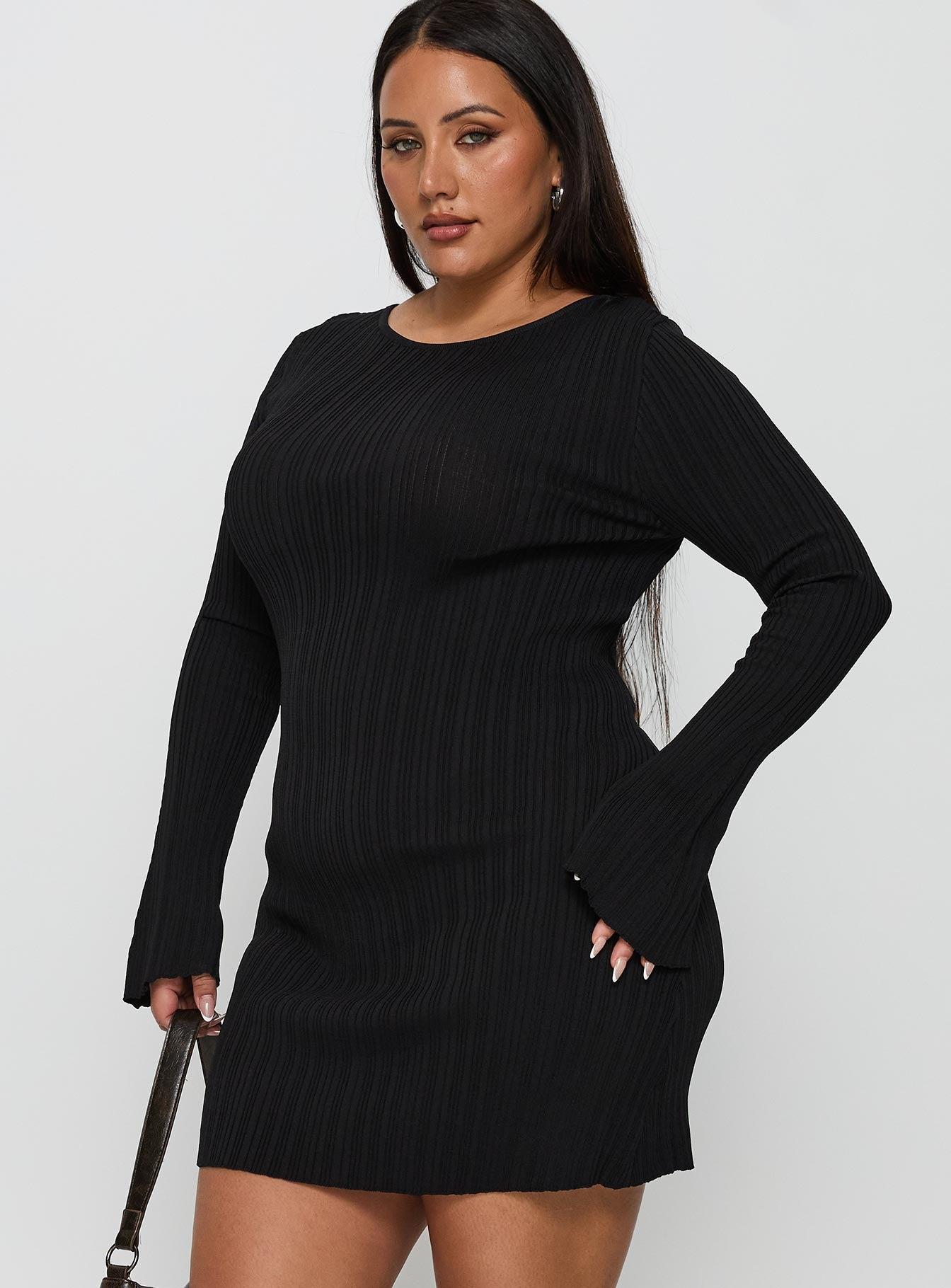 Mayok Long Sleeve Mini Dress Black Curve Product Image