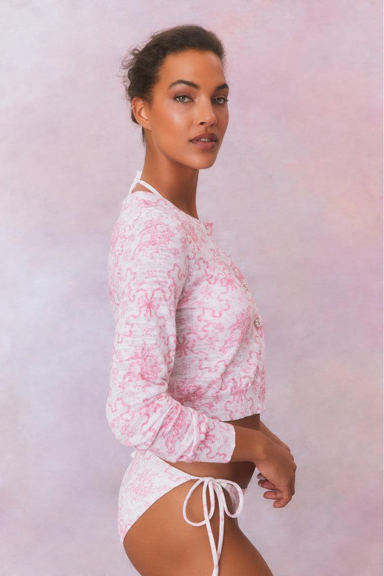 Pinky Bow Print Cardigan Product Image