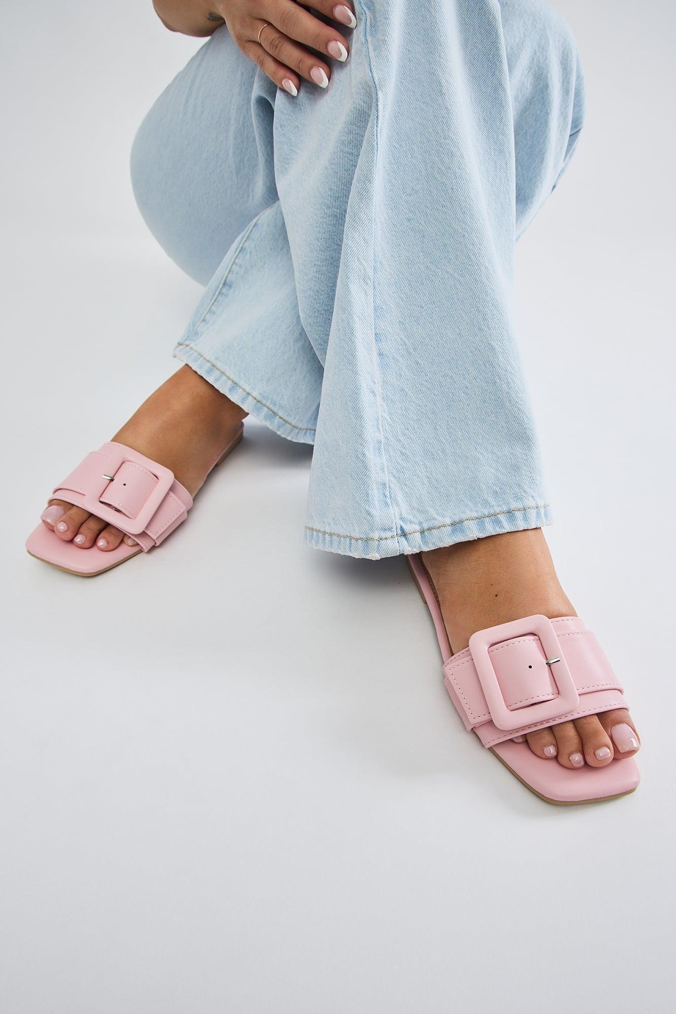No Attitude Buckle Sandals - Pink Product Image