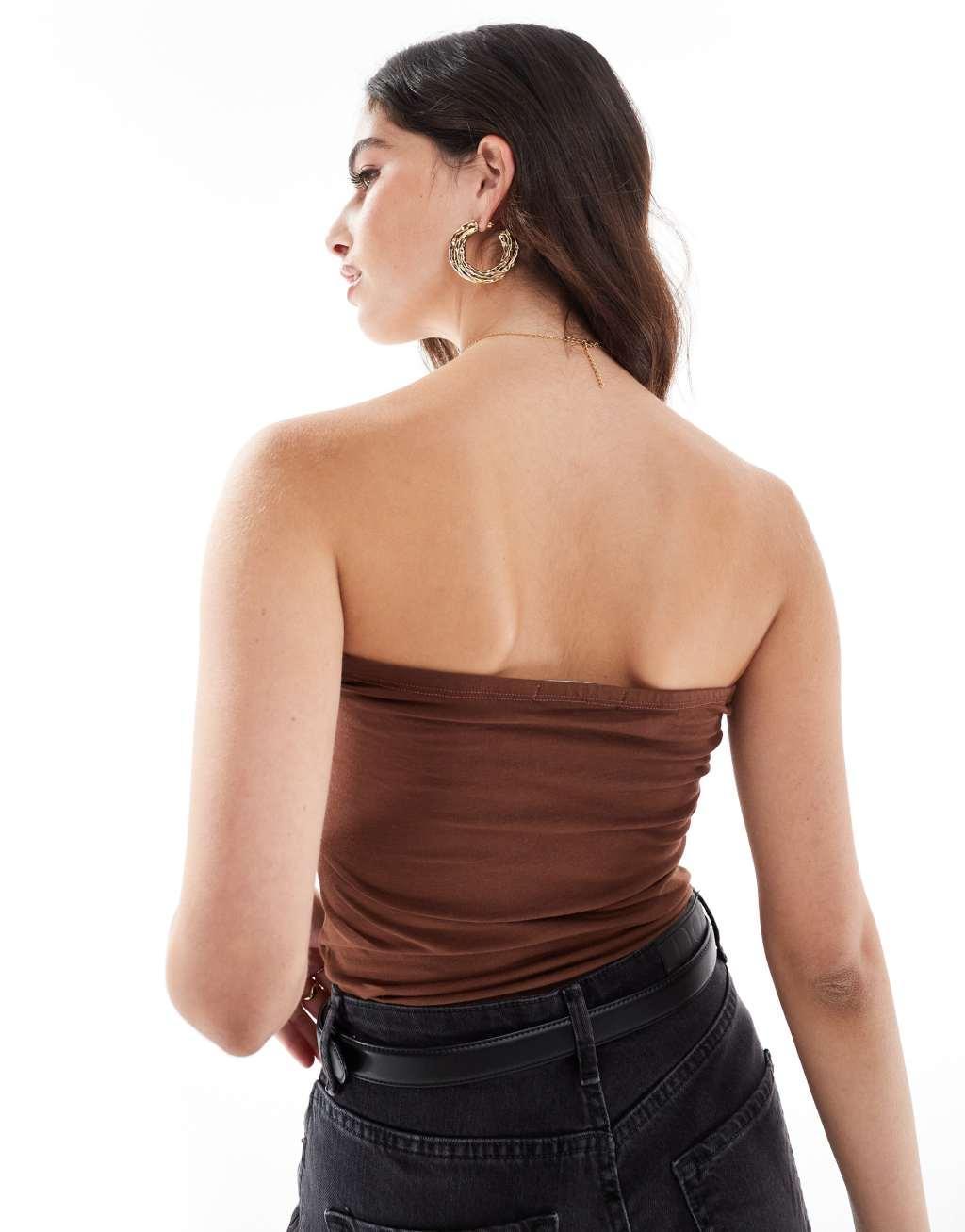 Threadbare jersey bandeau bodysuit in chocolate brown Product Image