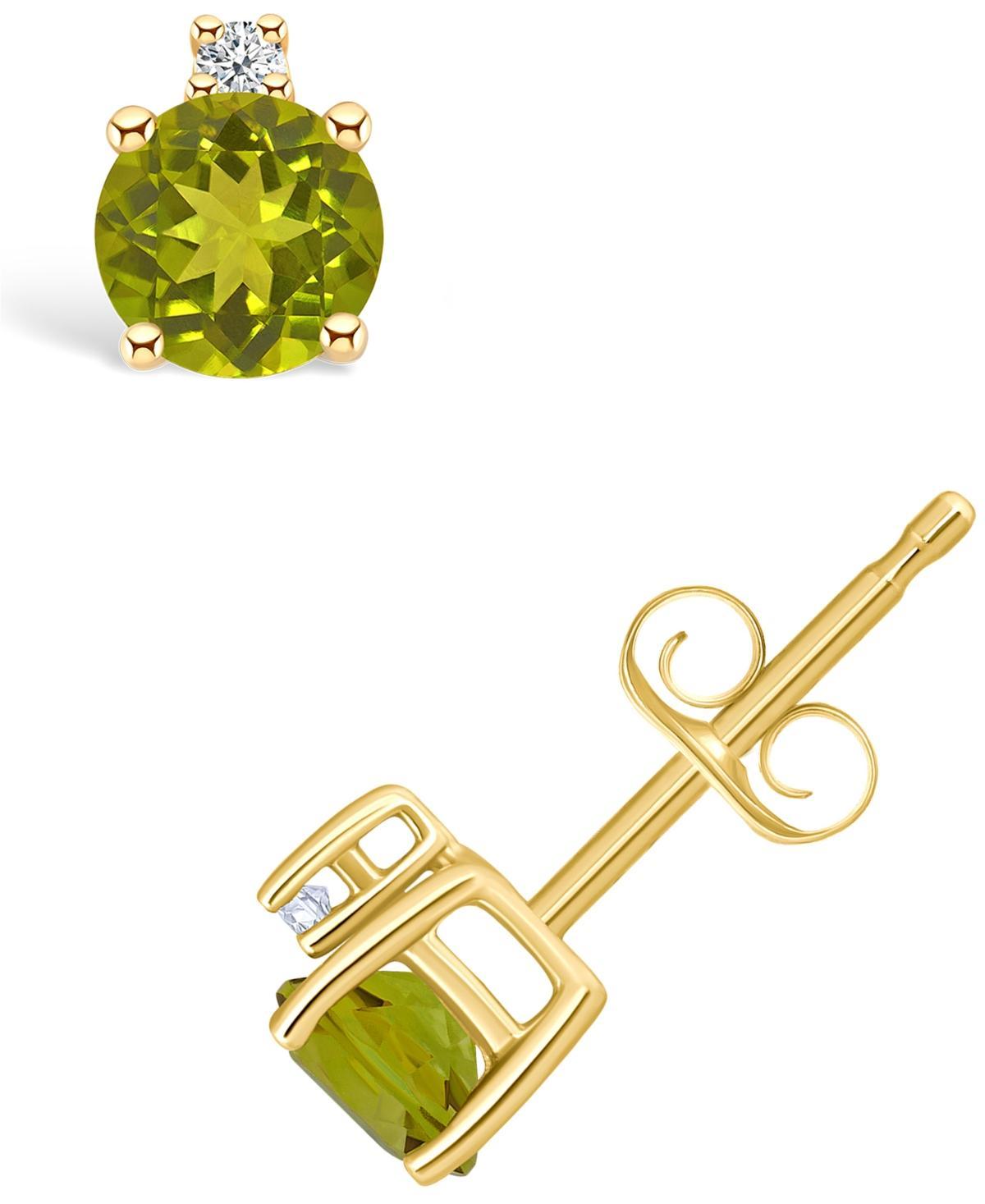 14k Gold 4 mm Round Birthstone & 1/10 Carat T.W. Diamond Stud Earrings, Women's, Green May Product Image