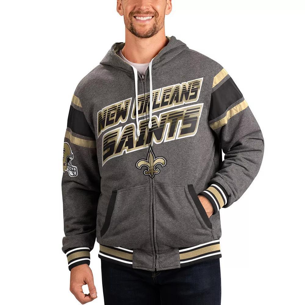 Men's G-III Sports by Carl Banks Black/Gray New Orleans Saints Extreme Full Back Reversible Hoodie Full-Zip Jacket, Size: Large Product Image