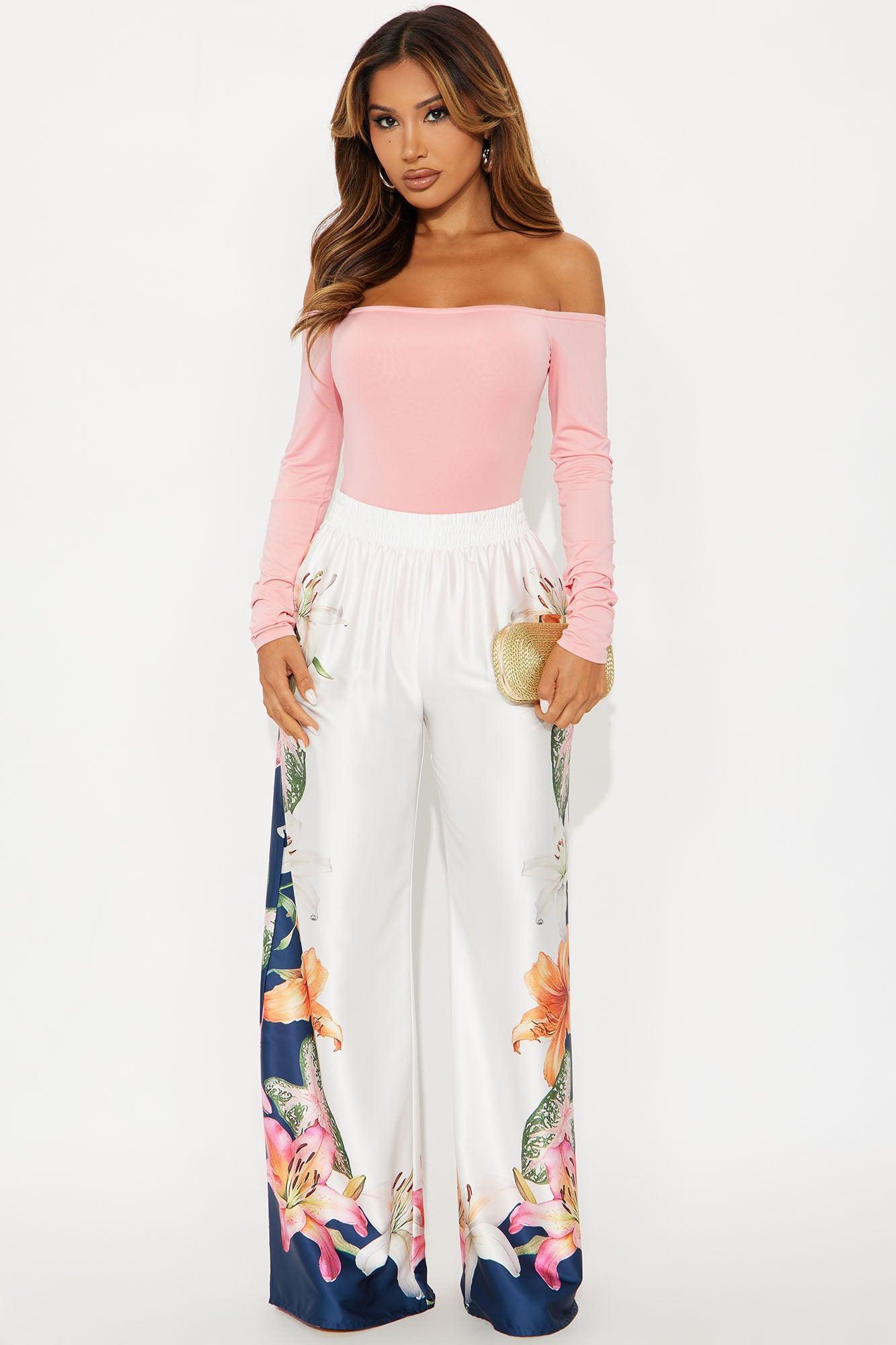 No Convincing Off Shoulder Cut Out Bodysuit - Pink Product Image