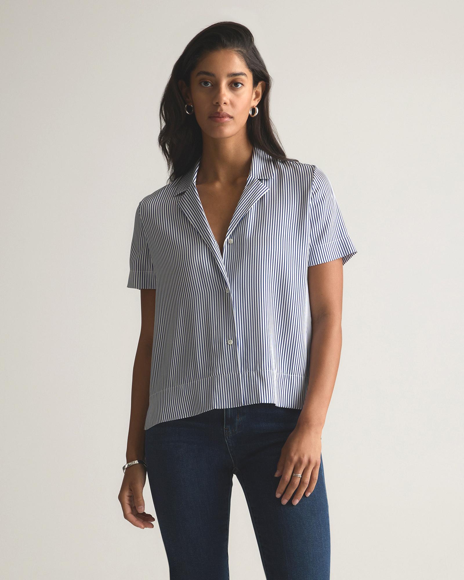 Quince | Women's Washable Stretch Silk Short Sleeve Notch Collar Blouse Size XS, Mulberry Silk Product Image