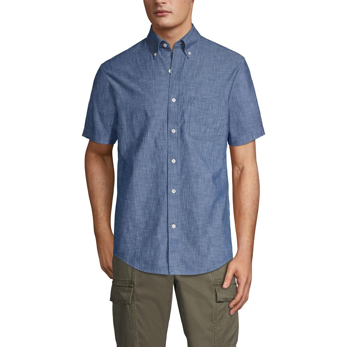 Men's Lands' End Traditional-Fit Chambray Button-Down Shirt, Size: XL, Dark Blue Product Image