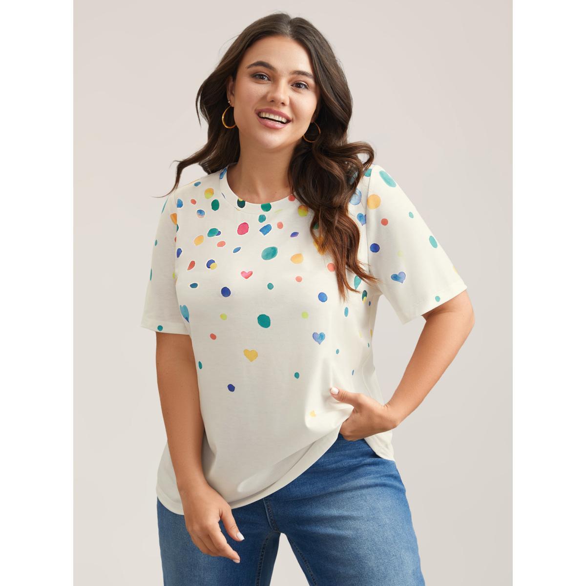 Plus Size Geometric Print Crew Neck Fitted T-Shirt Multicolor Women Casual Non Round Neck Everyday T-shirts BloomChic 26/4X Product Image