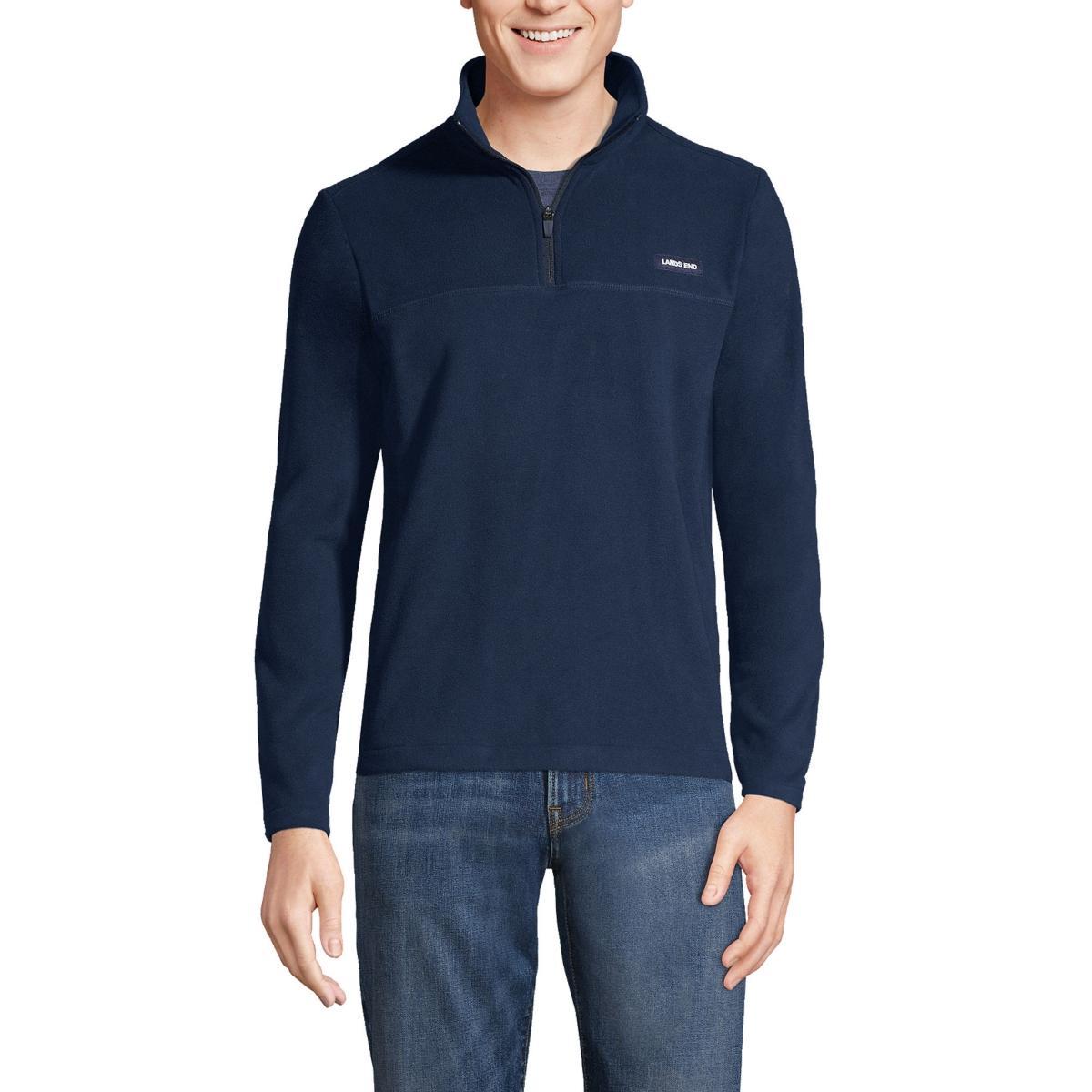 Mens Lands End Fleece Quarter-Zip Pullover Rich Brown Fairisle Product Image