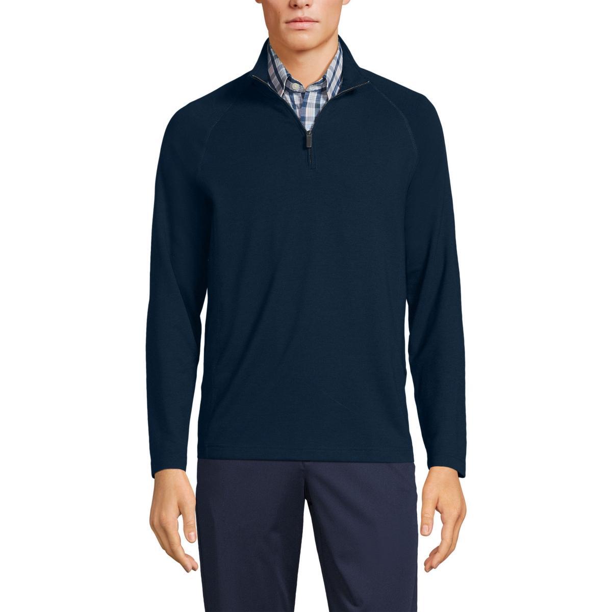 Men's Lands' End Long Sleeve Raglan French Terry Quarter Zip Sweatshirt, Size: XL, Dark Camel Grey Product Image