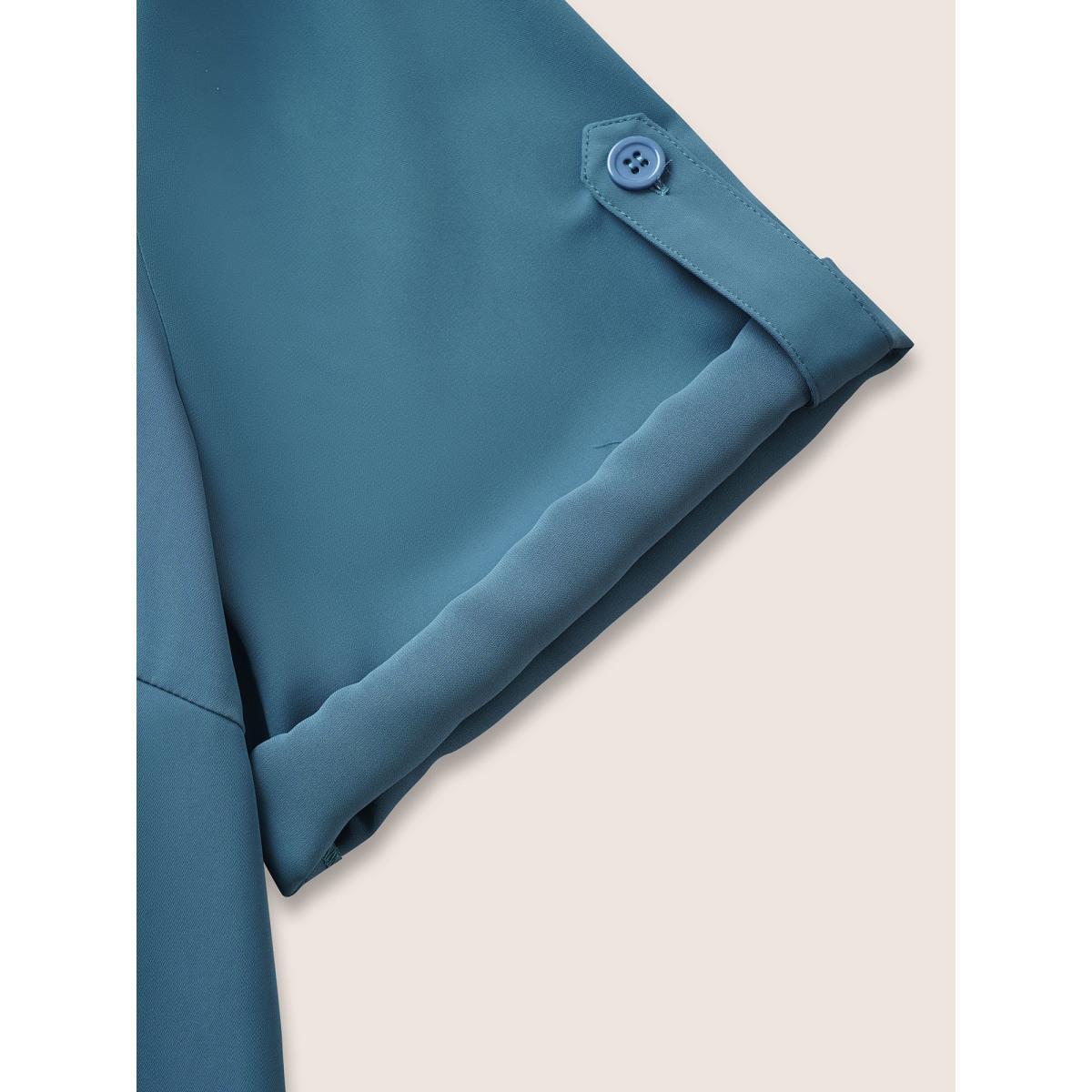 Plus Size Stone Shirt Collar Patched Pocket Tab Sleeve Blouse Women Work From Home Elbow-length sleeve Shirt collar Work Blouses BloomChic 22-24/3X Product Image