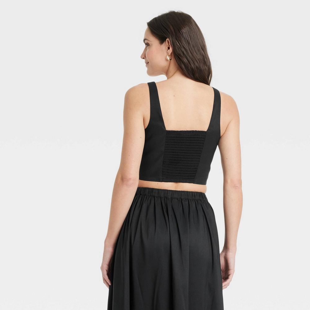 Women's Corset Tank Top - A New Day™ Black M: Recycled Polyester, Squareneck, Sleeveless, Pullover Product Image