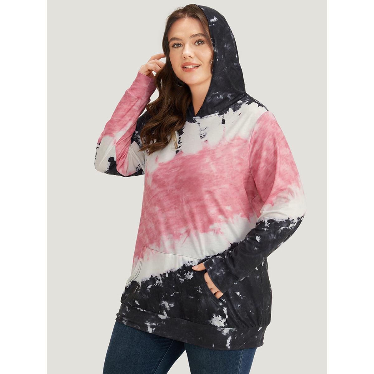 Plus Size Tie Dye Hooded Pocket Sweatshirt Women Multicolor Casual Tie Dye Hooded Dailywear Sweatshirts BloomChic 12/L Product Image
