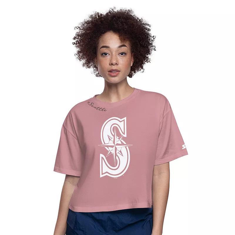 Women's Starter Pink Milwaukee Brewers Play the Ball Boxy Cropped T-Shirt, Size: XL Product Image