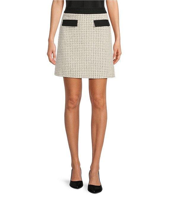 KARL LAGERFELD PARIS Tweed Framed A-Line Skirt Product Image