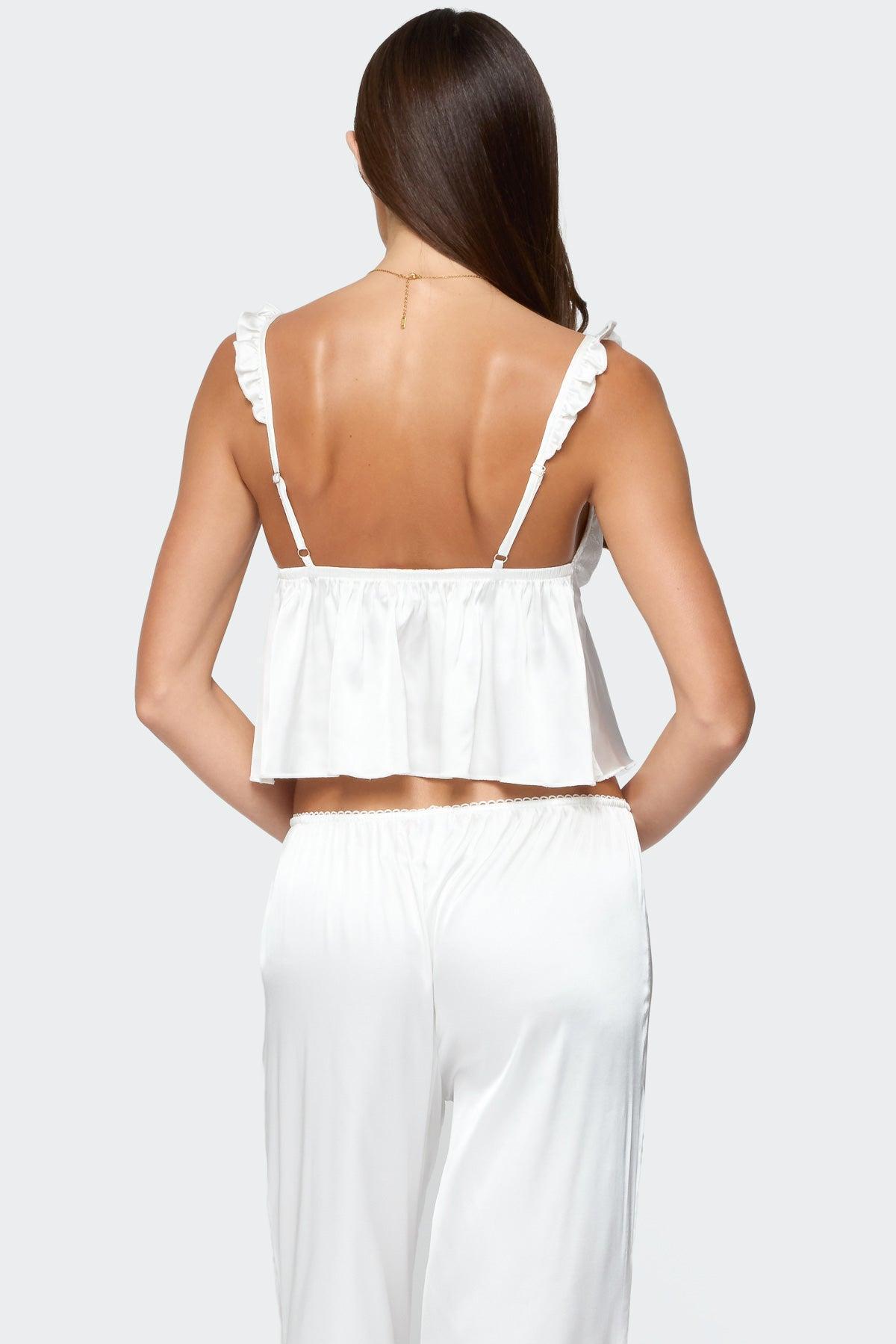 Izabella Lacey Satin Effect Ruffle Top Product Image