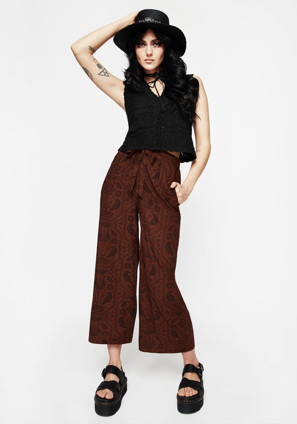 Annabel Tie Waist Wide Leg Culotte Trousers - Rust Product Image