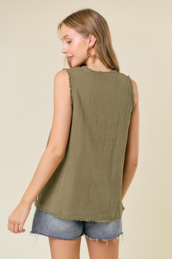 Frayed Hem V Neck Top Product Image