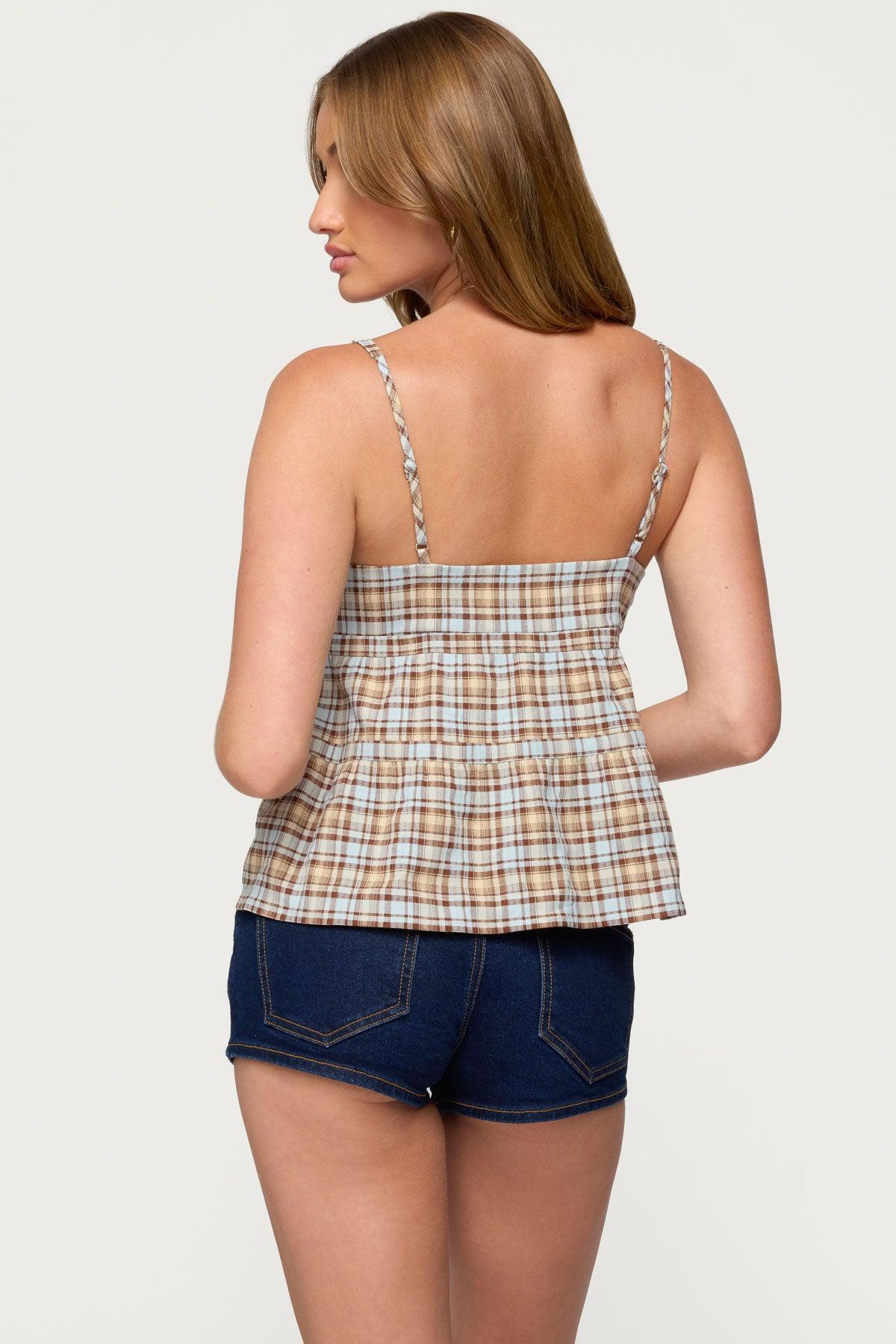 Mirena Tie Front Plaid Top Product Image