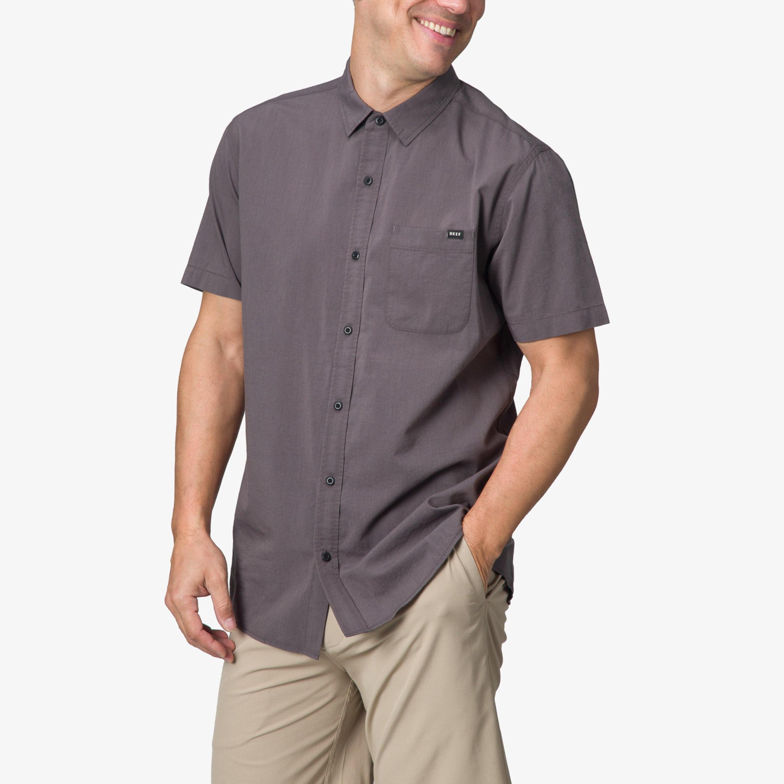 Mens REEF Short Sleeve Button-Down Shirt Light Green Product Image