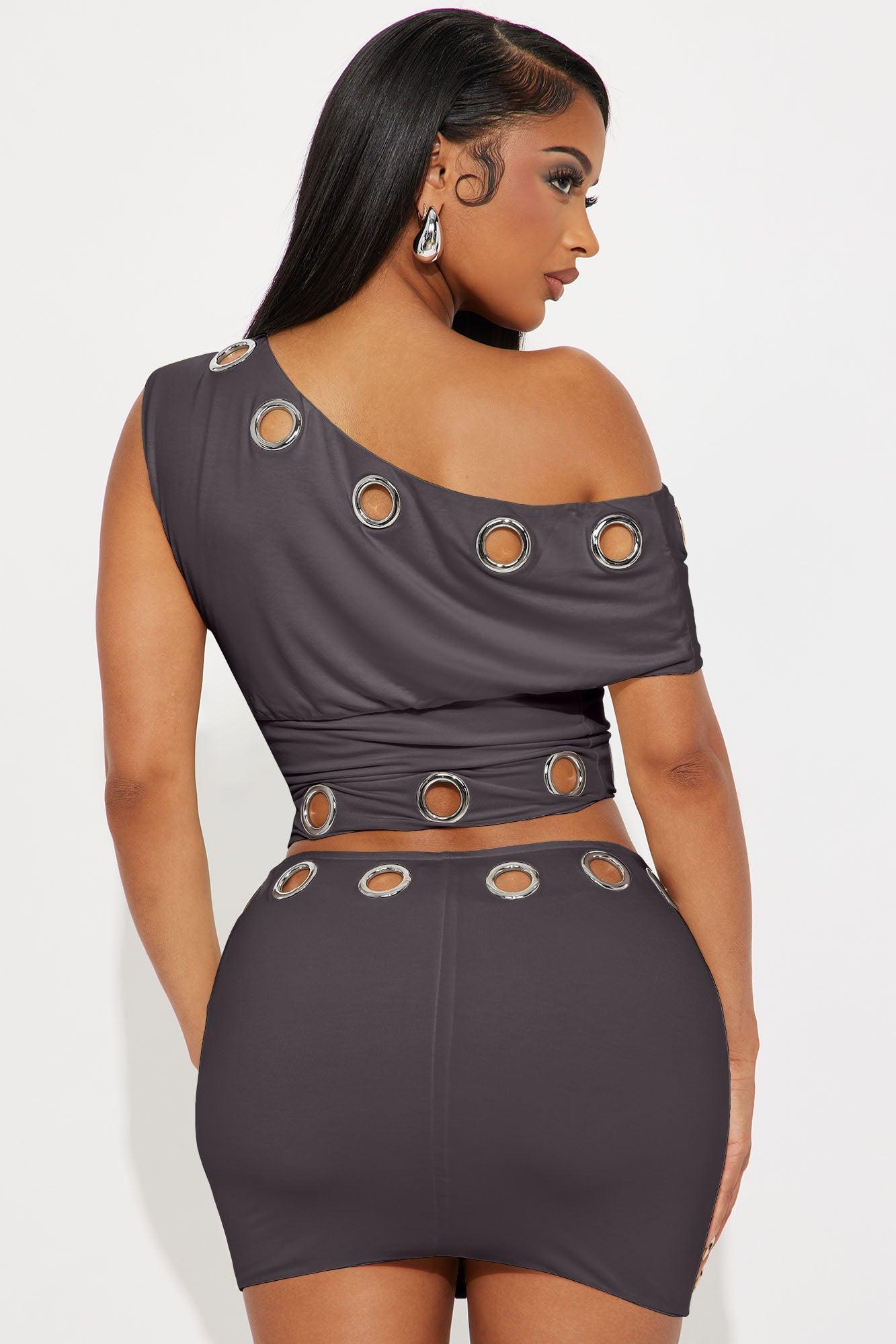 Lia Double Lined Grommet Skirt Set - Grey Product Image