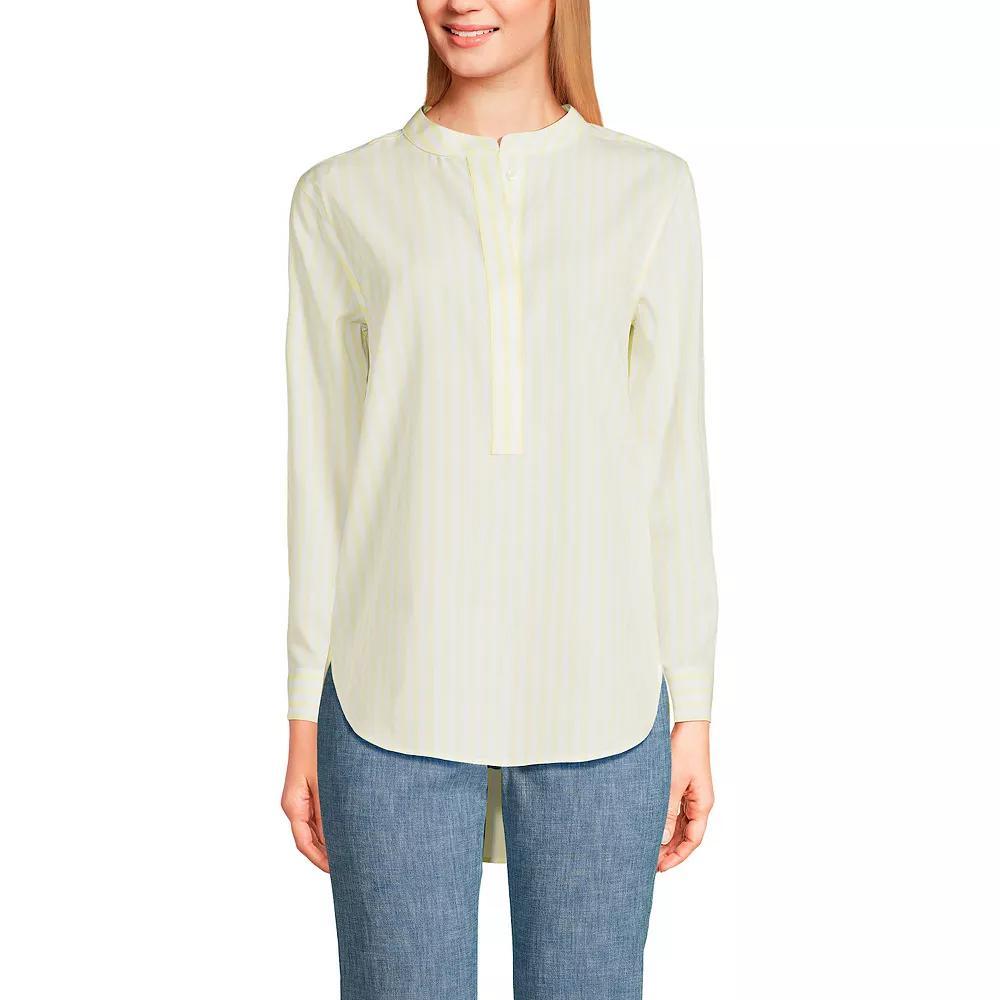 Women's Lands' End No Iron Long Sleeve Banded Collar Popover Shirt, Size: Medium, Multi Line Stripe Product Image